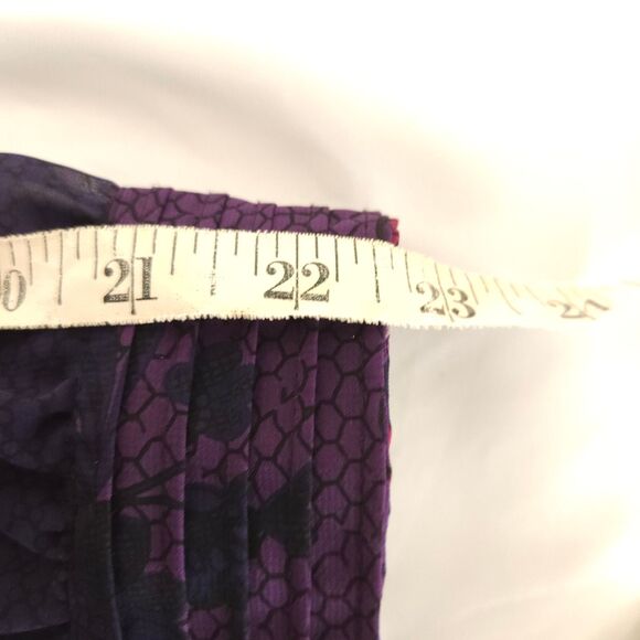 Chico's 0 Womens 4 Purple Floral Flower Sheer Button Up Tunic Blouse Top Shirt - Picture 6 of 7